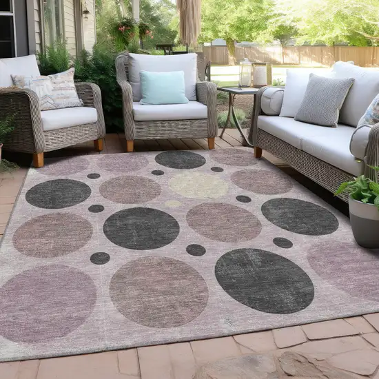 Blush Charcoal And Ivory Geometric Washable Indoor Outdoor Area Rug Photo 6
