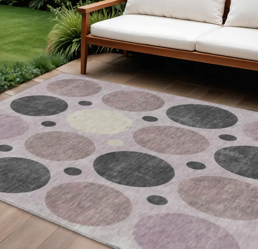 Blush Charcoal And Ivory Geometric Washable Indoor Outdoor Area Rug Photo 2