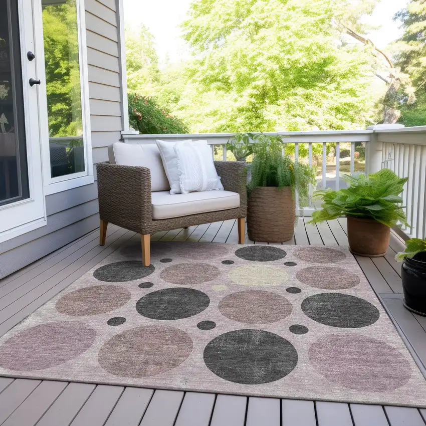 Blush Charcoal And Ivory Geometric Washable Indoor Outdoor Area Rug Photo 9