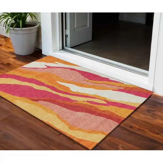 Blush Copper And Ivory Abstract Washable Indoor Outdoor Area Rug Photo 1