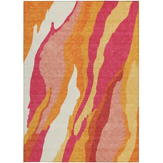 Blush Copper And Ivory Abstract Washable Indoor Outdoor Area Rug Photo 7