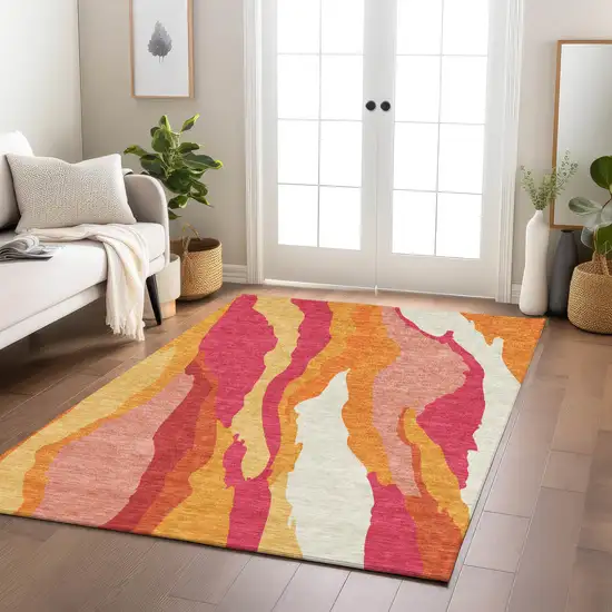 Blush Copper And Ivory Abstract Washable Indoor Outdoor Area Rug Photo 9