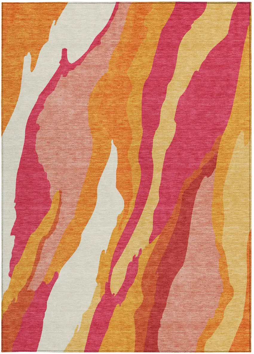 Blush Copper And Ivory Abstract Washable Indoor Outdoor Area Rug Photo 6