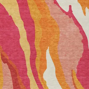 Photo of Blush Copper And Ivory Abstract Washable Indoor Outdoor Area Rug