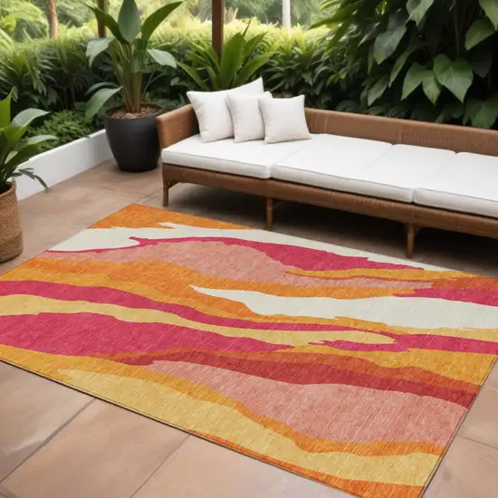 Blush Copper And Ivory Abstract Washable Indoor Outdoor Area Rug Photo 1