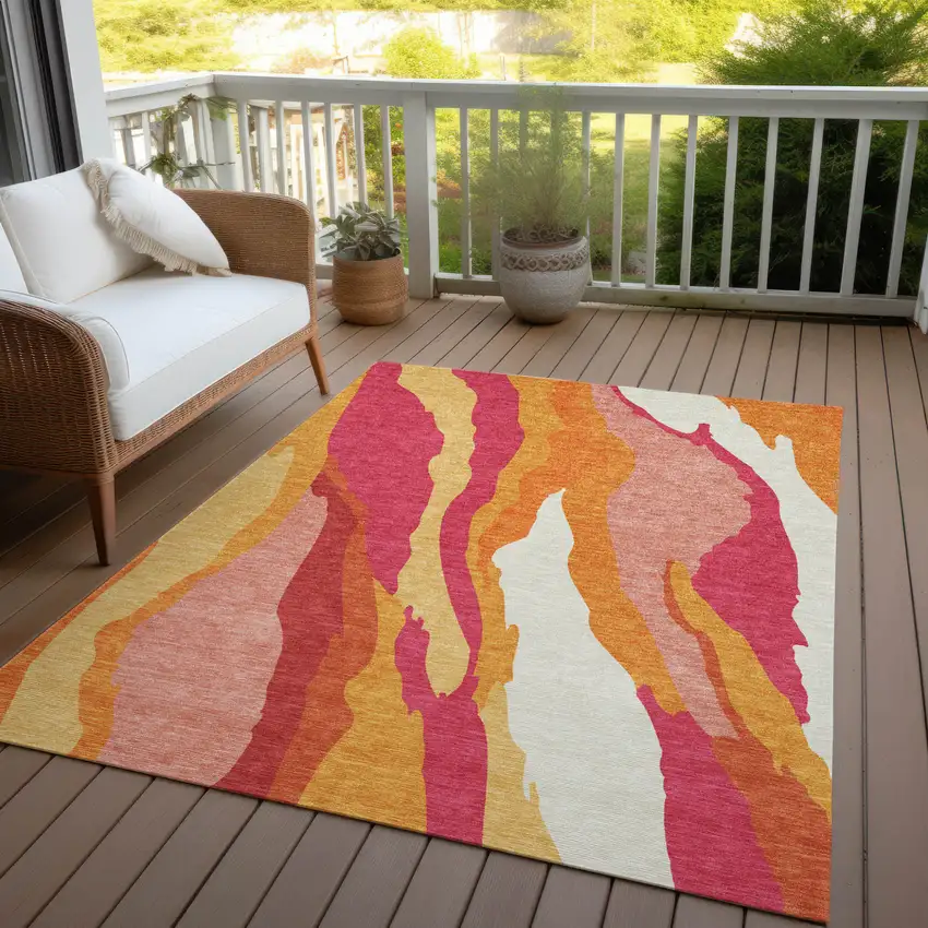 Blush Copper And Ivory Abstract Washable Indoor Outdoor Area Rug Photo 8