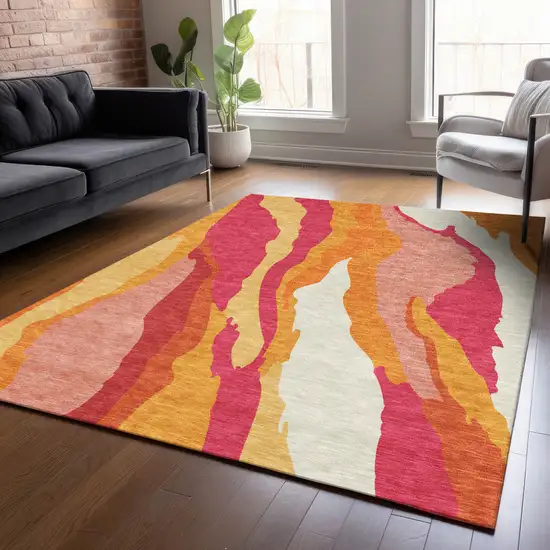 Blush Copper And Ivory Abstract Washable Indoor Outdoor Area Rug Photo 9