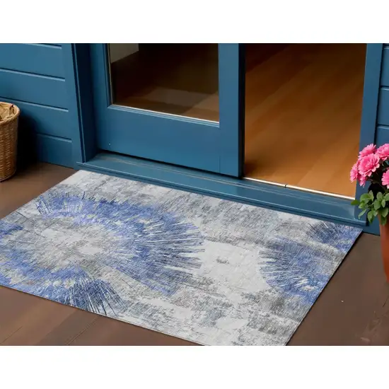 Blush Denim Blue And Navy Blue Abstract Washable Indoor Outdoor Area Rug Photo 1