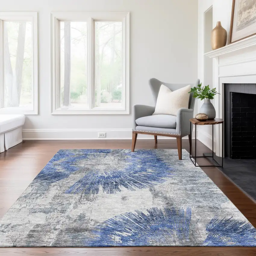 Blush Denim Blue And Navy Blue Abstract Washable Indoor Outdoor Area Rug Photo 8