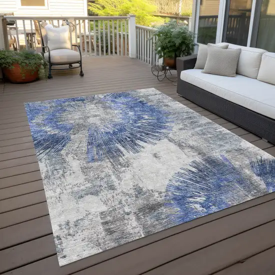 Blush Denim Blue And Navy Blue Abstract Washable Indoor Outdoor Area Rug Photo 9