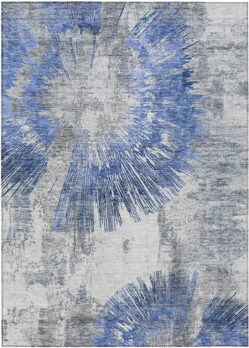 Blush Denim Blue And Navy Blue Abstract Washable Indoor Outdoor Area Rug Photo 1