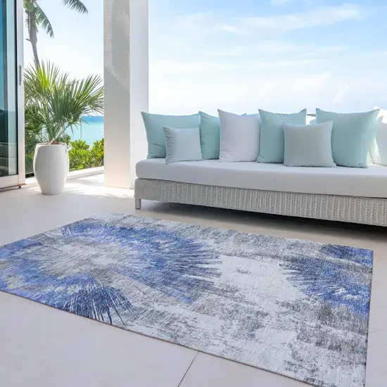 Blush Denim Blue And Navy Blue Abstract Washable Indoor Outdoor Area Rug Photo 6
