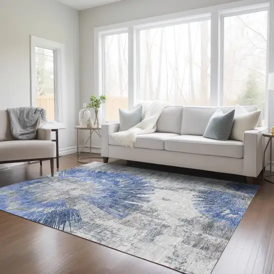Blush Denim Blue And Navy Blue Abstract Washable Indoor Outdoor Area Rug Photo 8
