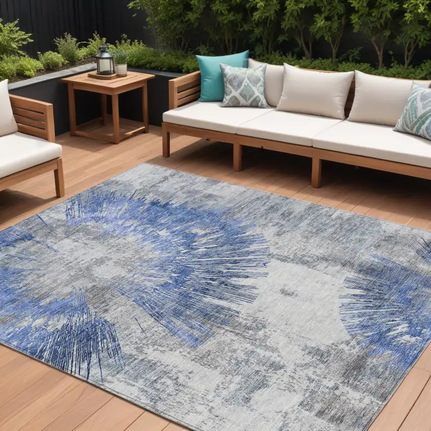 Blush Denim Blue And Navy Blue Abstract Washable Indoor Outdoor Area Rug Photo 1