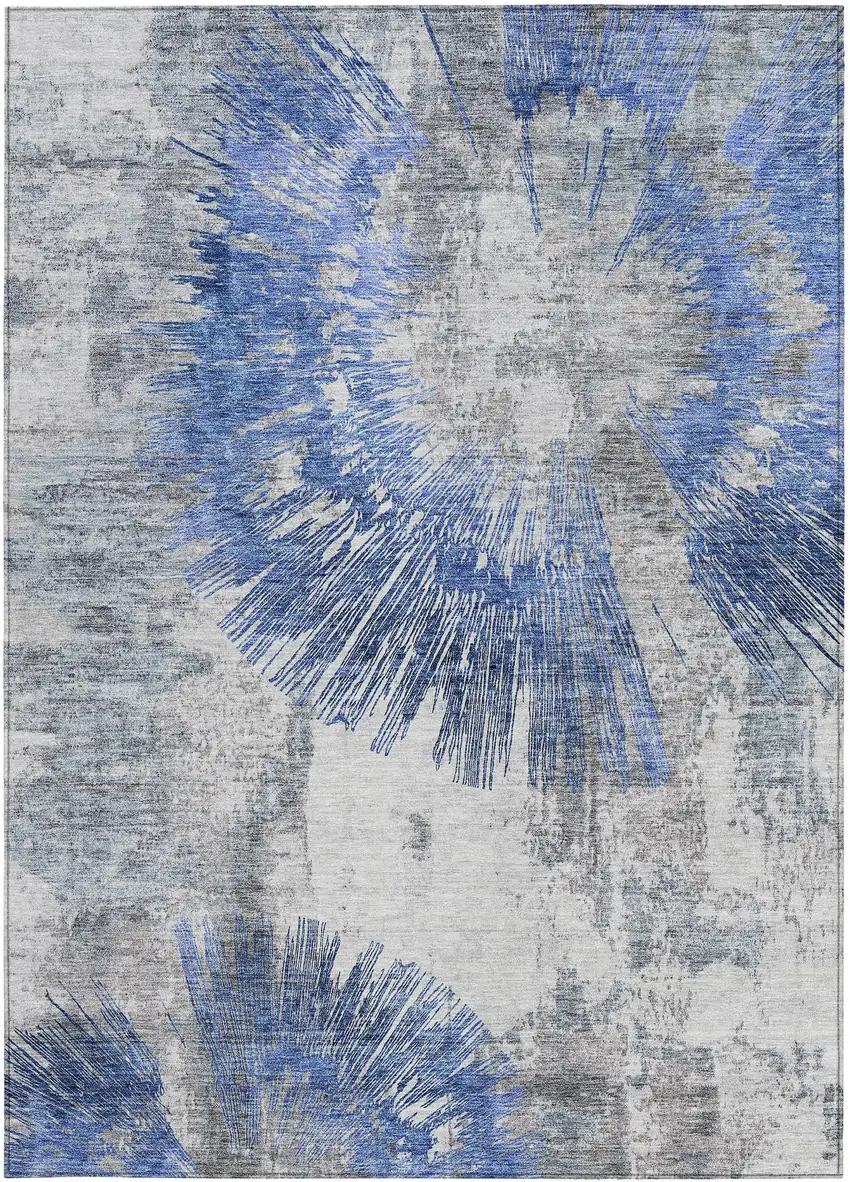 Blush Denim Blue And Navy Blue Abstract Washable Indoor Outdoor Area Rug Photo 5