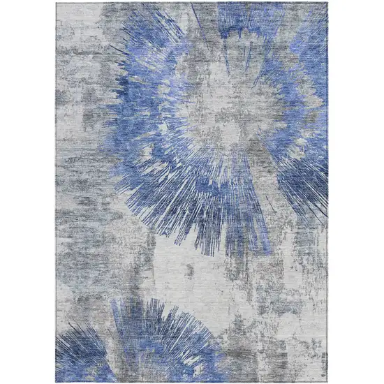 Blush Denim Blue And Navy Blue Abstract Washable Indoor Outdoor Area Rug Photo 5