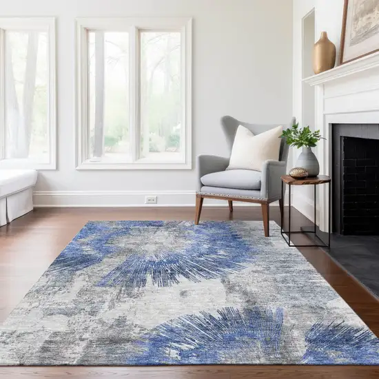 Blush Denim Blue And Navy Blue Abstract Washable Indoor Outdoor Area Rug Photo 7