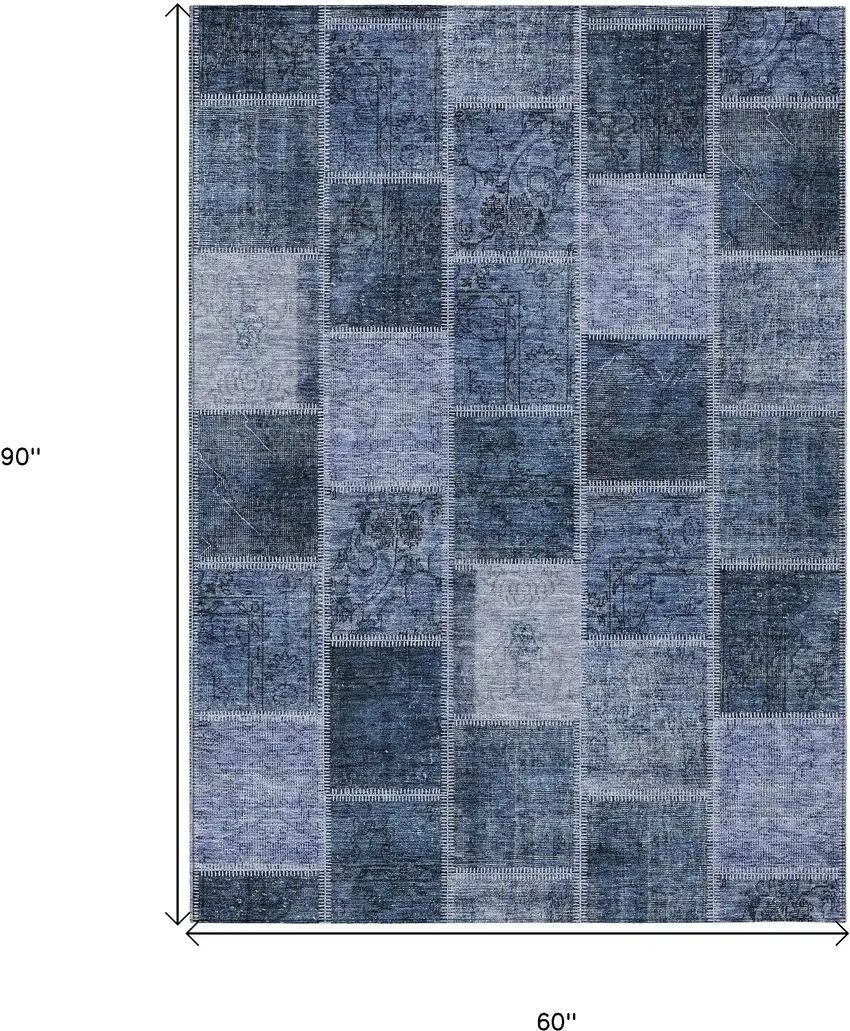 Blush Denim Blue And Sky Blue Patchwork Washable Indoor Outdoor Area Rug Photo 3