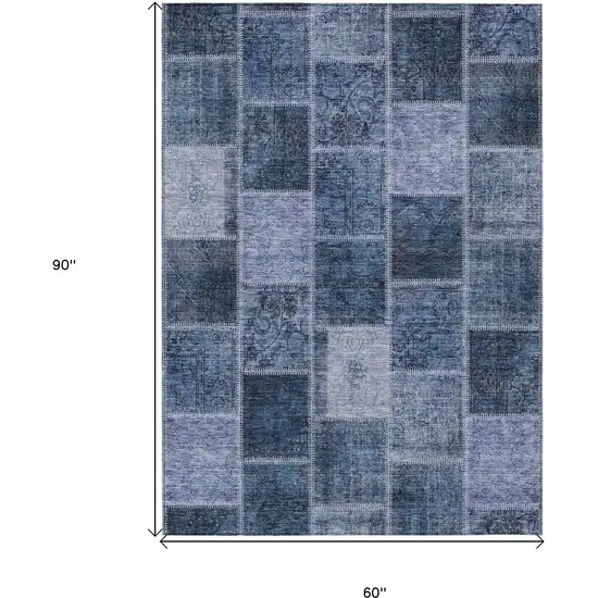 Blush Denim Blue And Sky Blue Patchwork Washable Indoor Outdoor Area Rug Photo 3