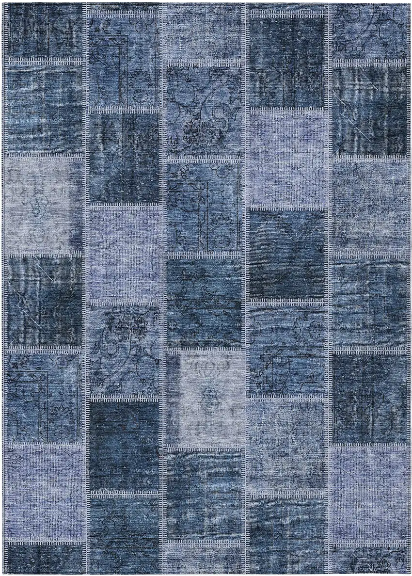 Blush Denim Blue And Sky Blue Patchwork Washable Indoor Outdoor Area Rug Photo 1