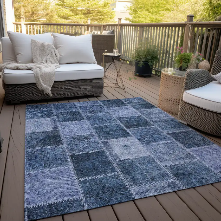 Blush Denim Blue And Sky Blue Patchwork Washable Indoor Outdoor Area Rug Photo 6