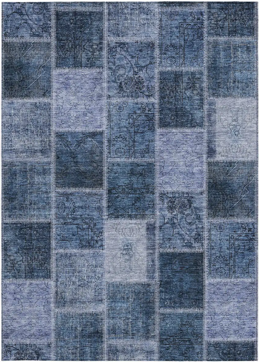 Blush Denim Blue And Sky Blue Patchwork Washable Indoor Outdoor Area Rug Photo 5