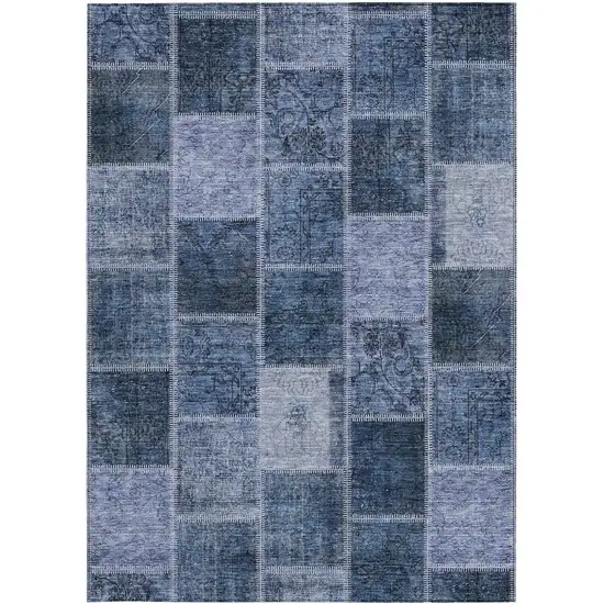 Blush Denim Blue And Sky Blue Patchwork Washable Indoor Outdoor Area Rug Photo 5