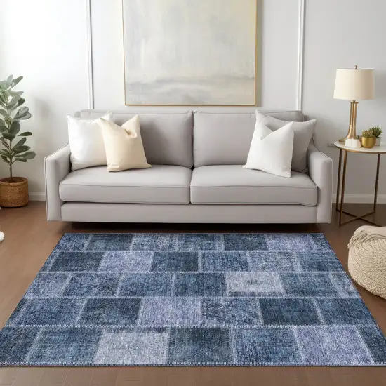 Blush Denim Blue And Sky Blue Patchwork Washable Indoor Outdoor Area Rug Photo 8