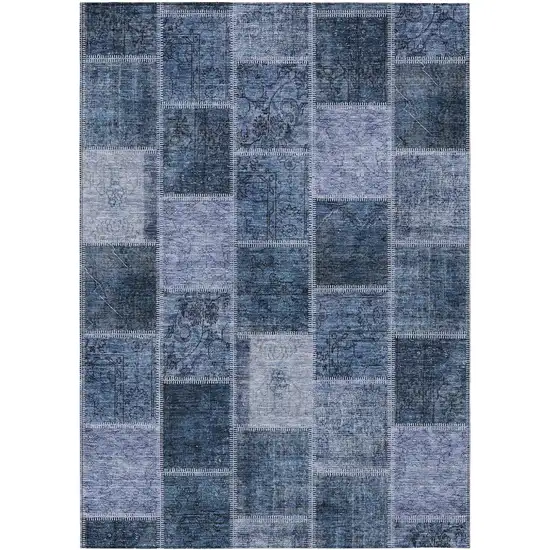 Blush Denim Blue And Sky Blue Patchwork Washable Indoor Outdoor Area Rug Photo 1