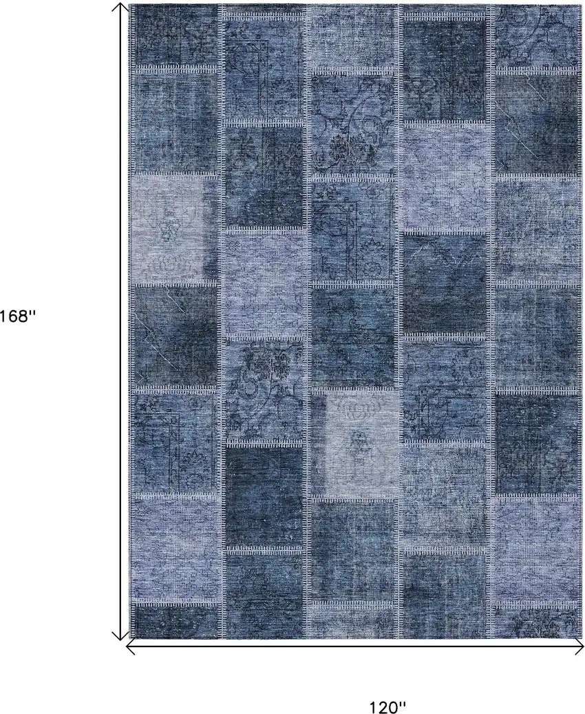 Blush Denim Blue And Sky Blue Patchwork Washable Indoor Outdoor Area Rug Photo 3