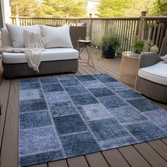 Blush Denim Blue And Sky Blue Patchwork Washable Indoor Outdoor Area Rug Photo 9