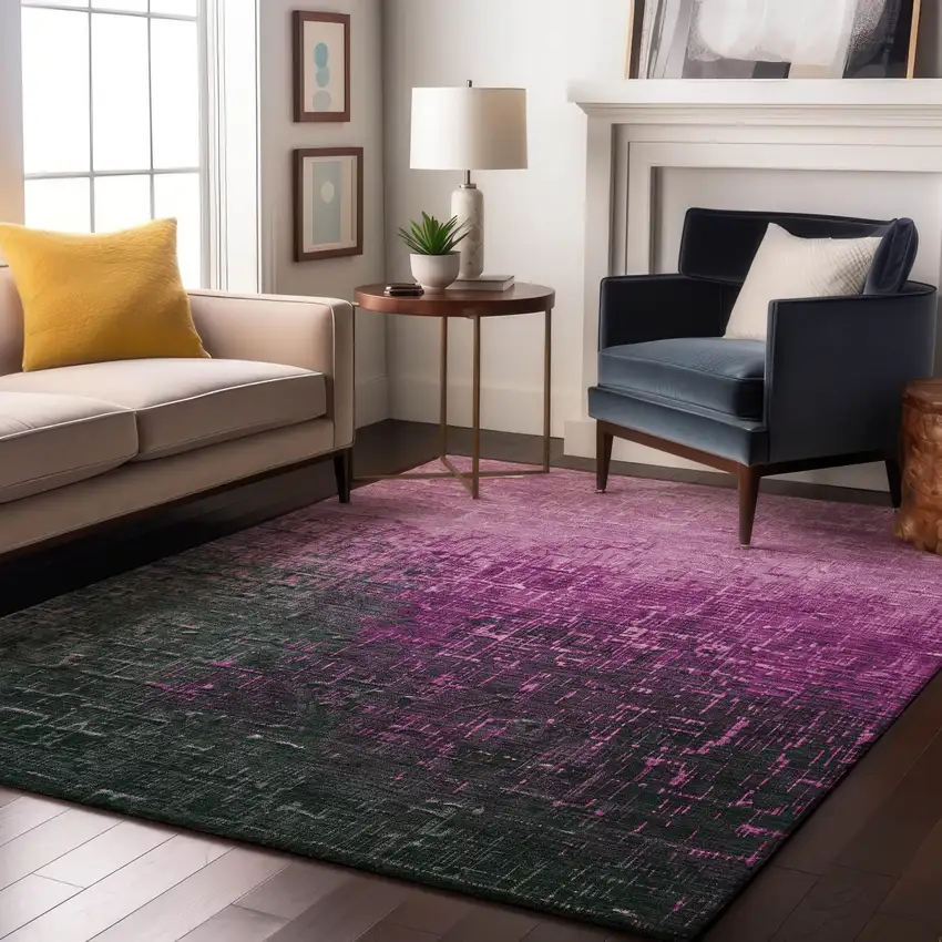 Blush Eggplant And Charcoal Ombre Washable Area Rug With UV Protection Photo 4