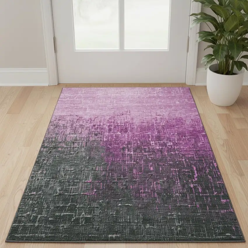 Blush Eggplant And Charcoal Ombre Washable Area Rug With UV Protection Photo 2