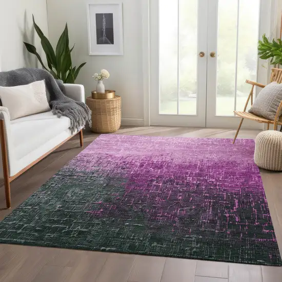 Blush Eggplant And Charcoal Ombre Washable Area Rug With UV Protection Photo 5