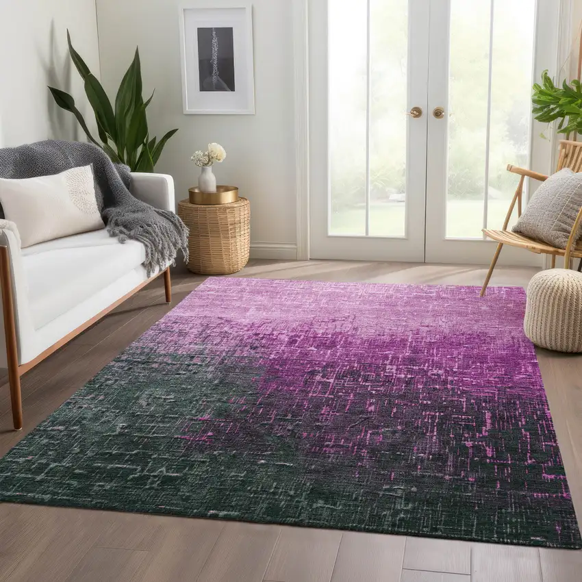 Blush Eggplant And Charcoal Ombre Washable Area Rug With UV Protection Photo 5