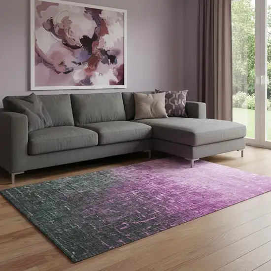Blush Eggplant And Charcoal Ombre Washable Area Rug With UV Protection Photo 2