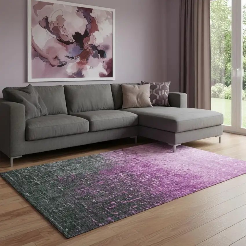 Blush Eggplant And Charcoal Ombre Washable Area Rug With UV Protection Photo 2