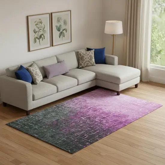 Blush Eggplant And Charcoal Ombre Washable Area Rug With UV Protection Photo 2