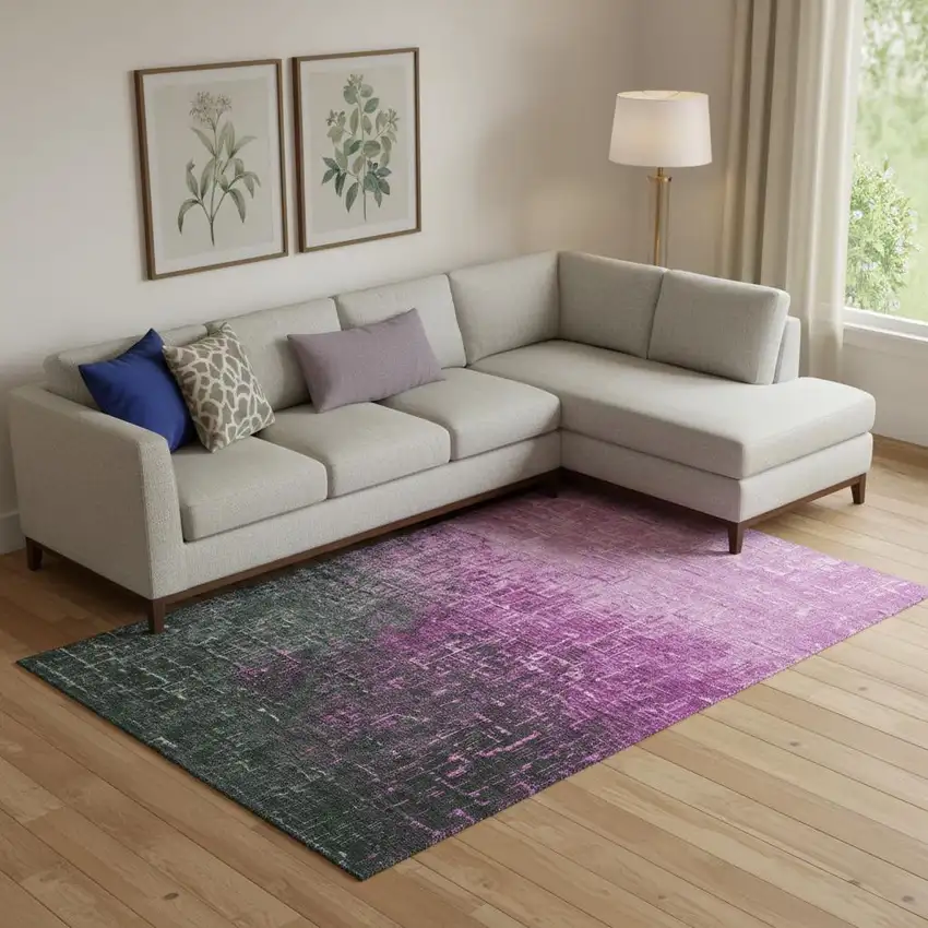 Blush Eggplant And Charcoal Ombre Washable Area Rug With UV Protection Photo 2