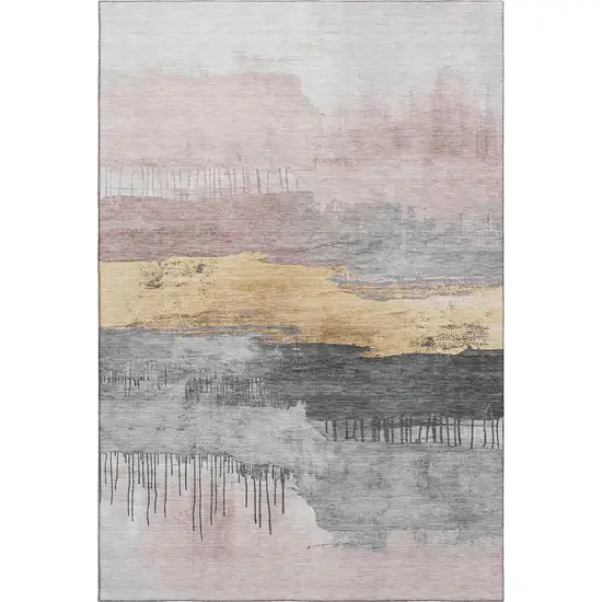Blush Gold And Ivory Abstract Washable Area Rug With UV Protection Photo 6