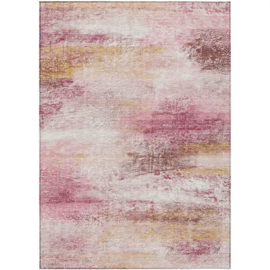 Blush Gold And Ivory Abstract Washable Indoor Outdoor Area Rug Photo 9