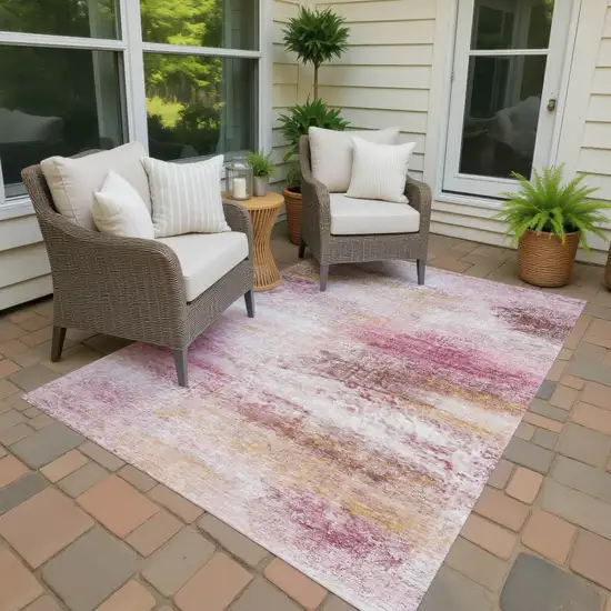 Blush Gold And Ivory Abstract Washable Indoor Outdoor Area Rug Photo 4