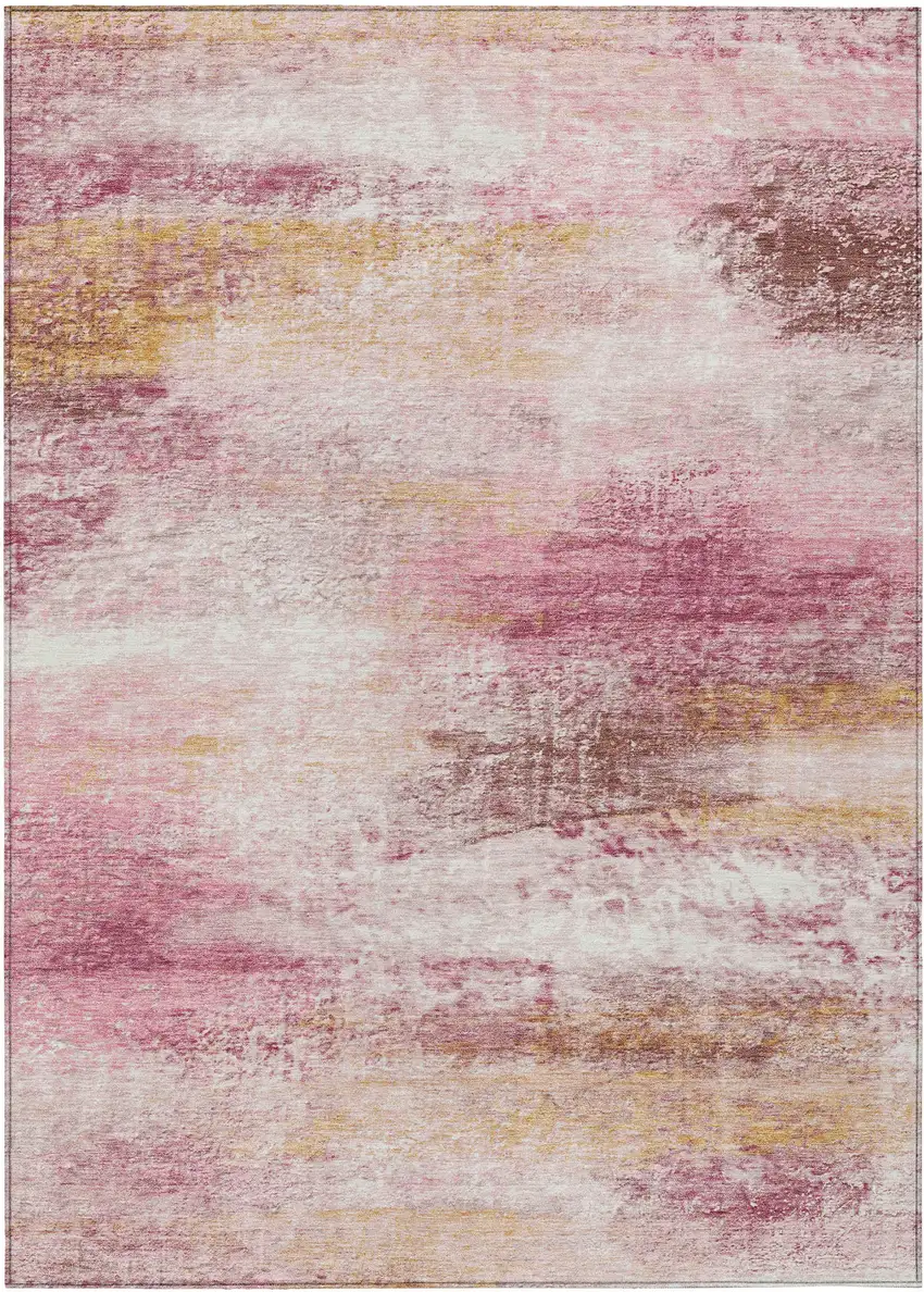Blush Gold And Ivory Abstract Washable Indoor Outdoor Area Rug Photo 9