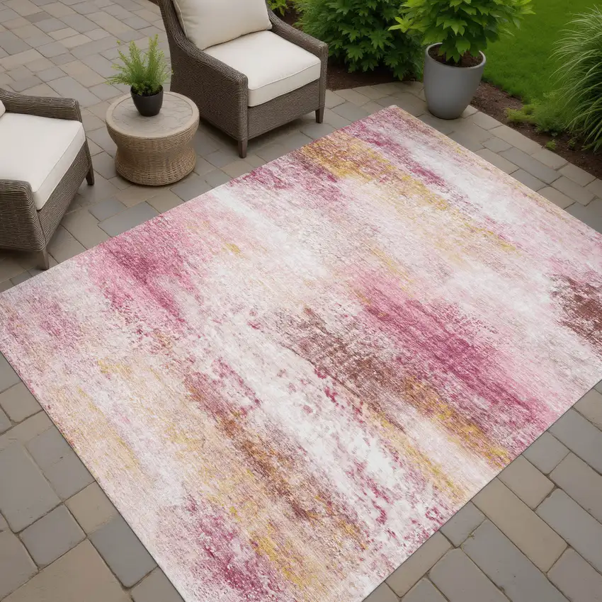 Blush Gold And Ivory Abstract Washable Indoor Outdoor Area Rug Photo 7