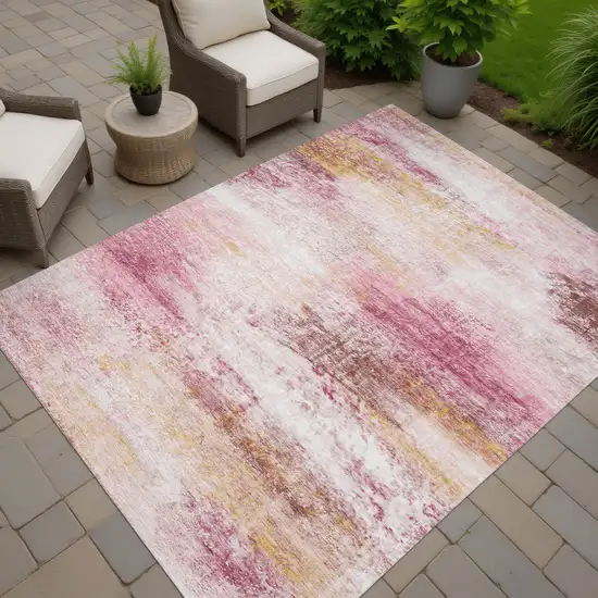 Blush Gold And Ivory Abstract Washable Indoor Outdoor Area Rug Photo 7