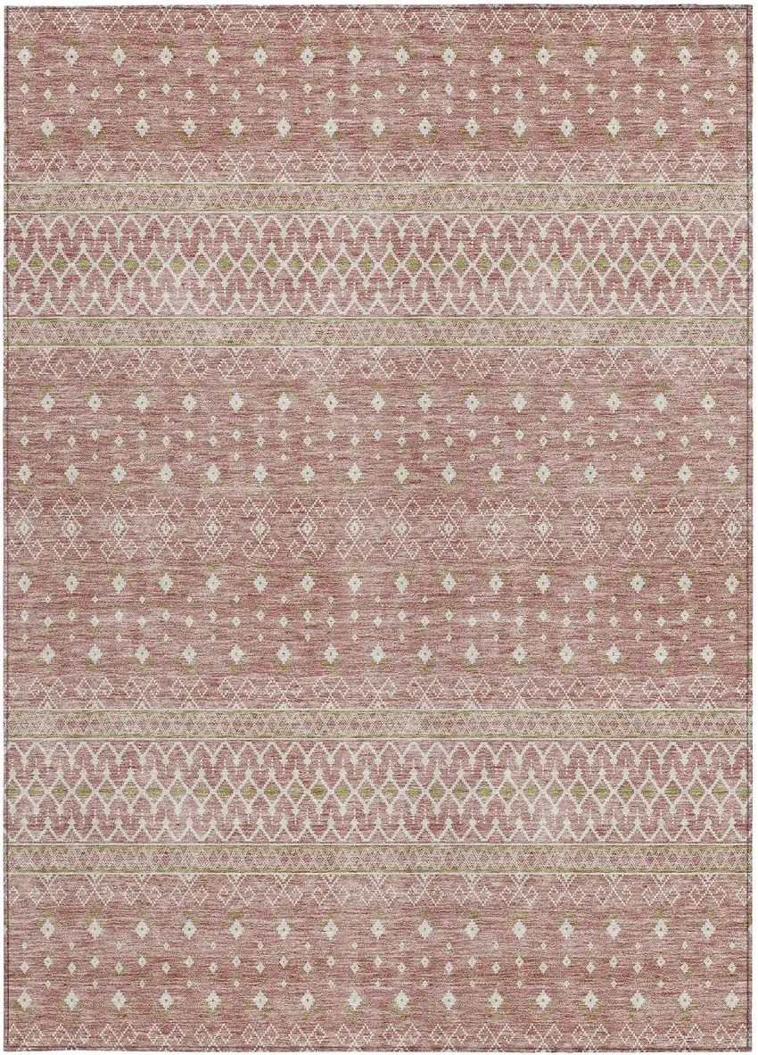Blush Gold And Ivory Tribal Washable Indoor Outdoor Area Rug Photo 5