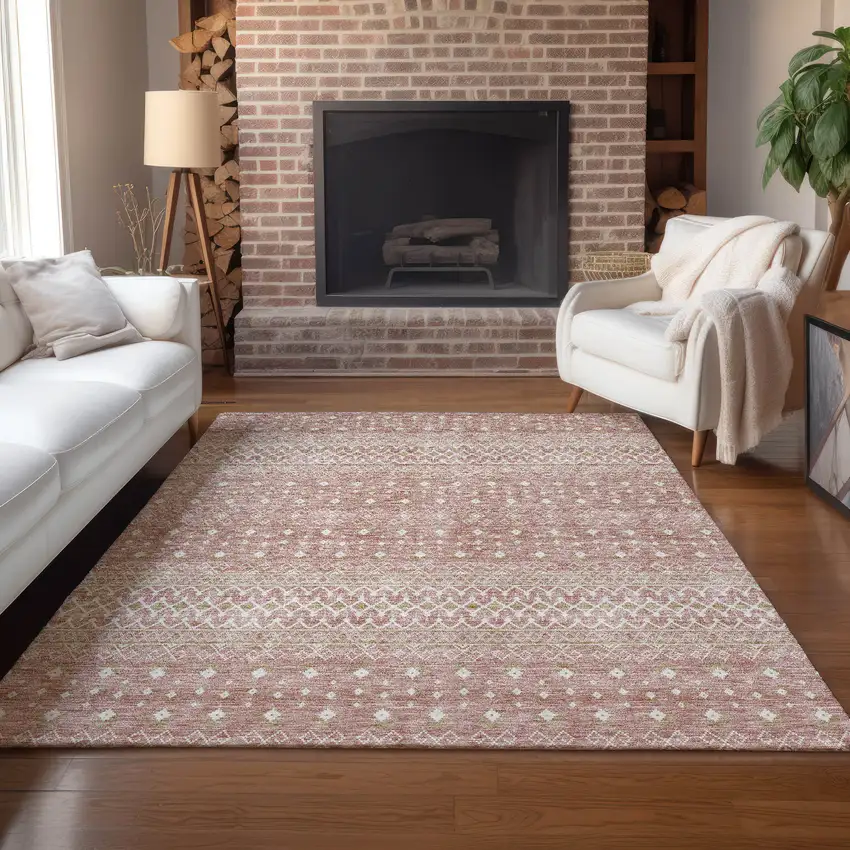 Blush Gold And Ivory Tribal Washable Indoor Outdoor Area Rug Photo 8