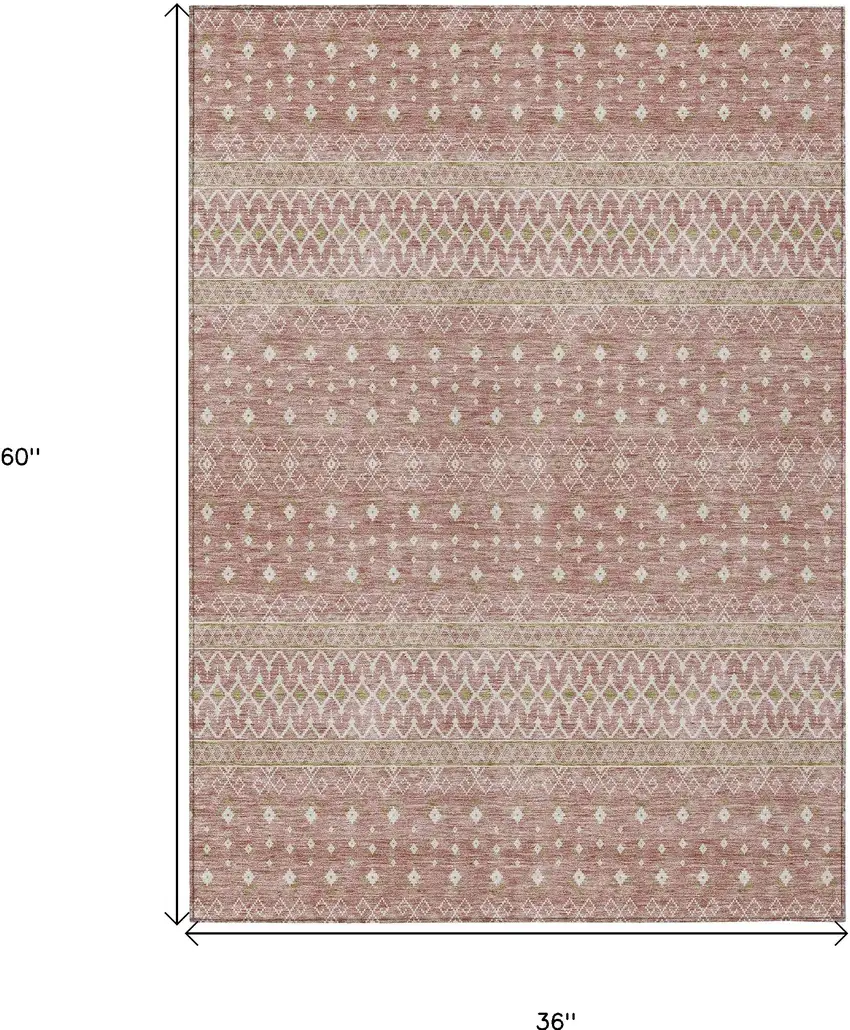 Blush Gold And Ivory Tribal Washable Indoor Outdoor Area Rug Photo 3
