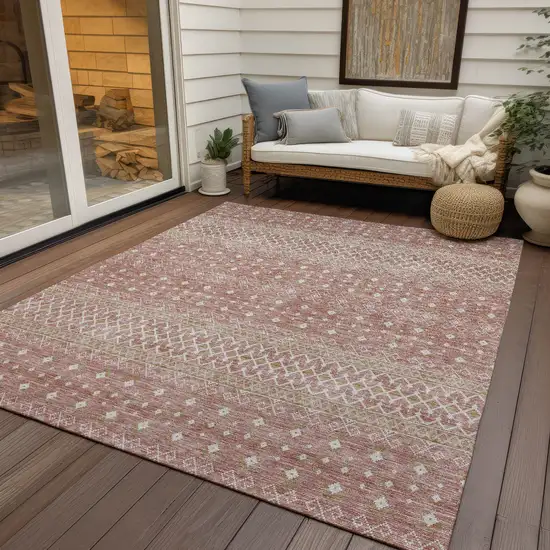 Blush Gold And Ivory Tribal Washable Indoor Outdoor Area Rug Photo 6