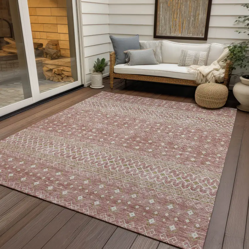 Blush Gold And Ivory Tribal Washable Indoor Outdoor Area Rug Photo 6